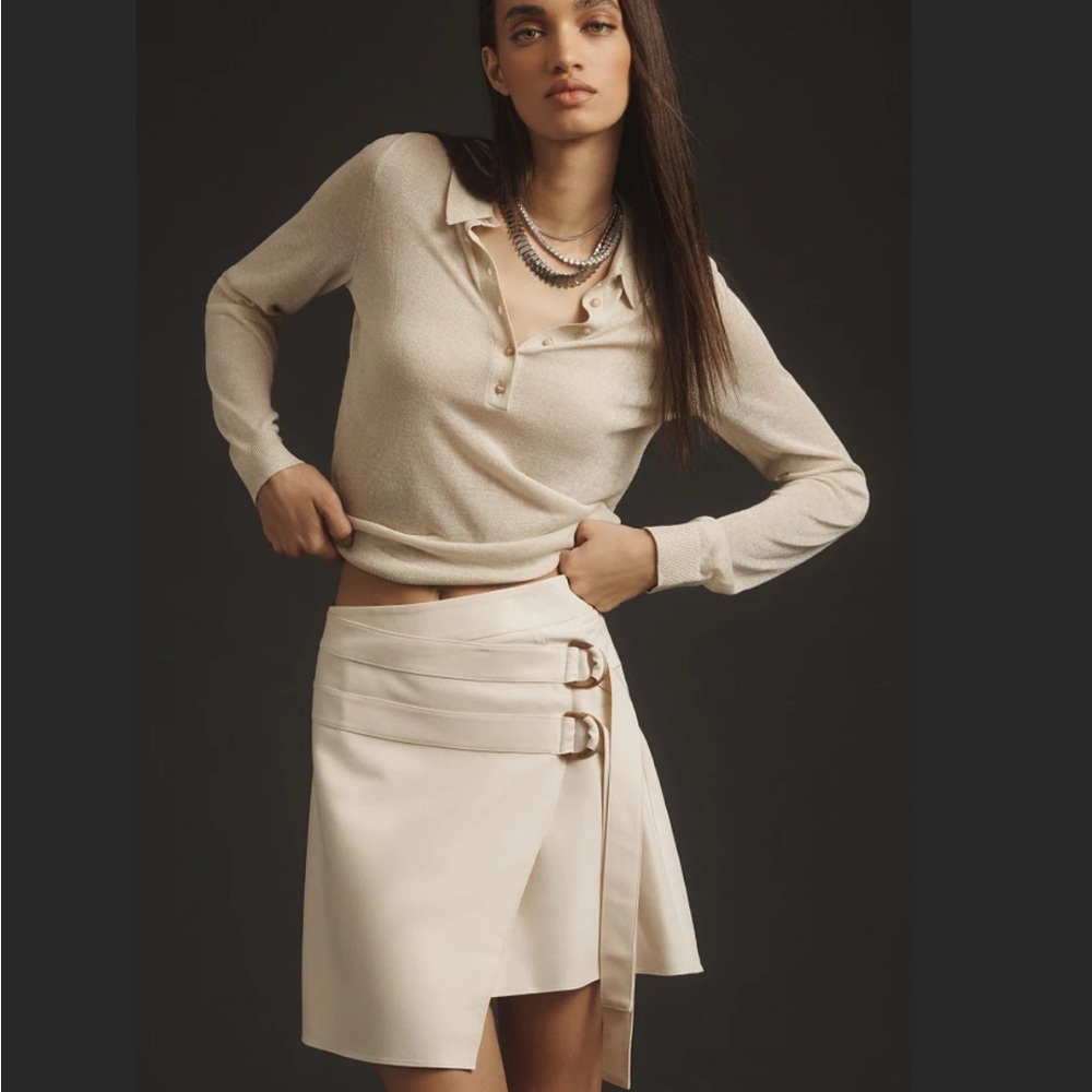 Anthropologie Cream Asymmetrical Wrap Mini Skirt